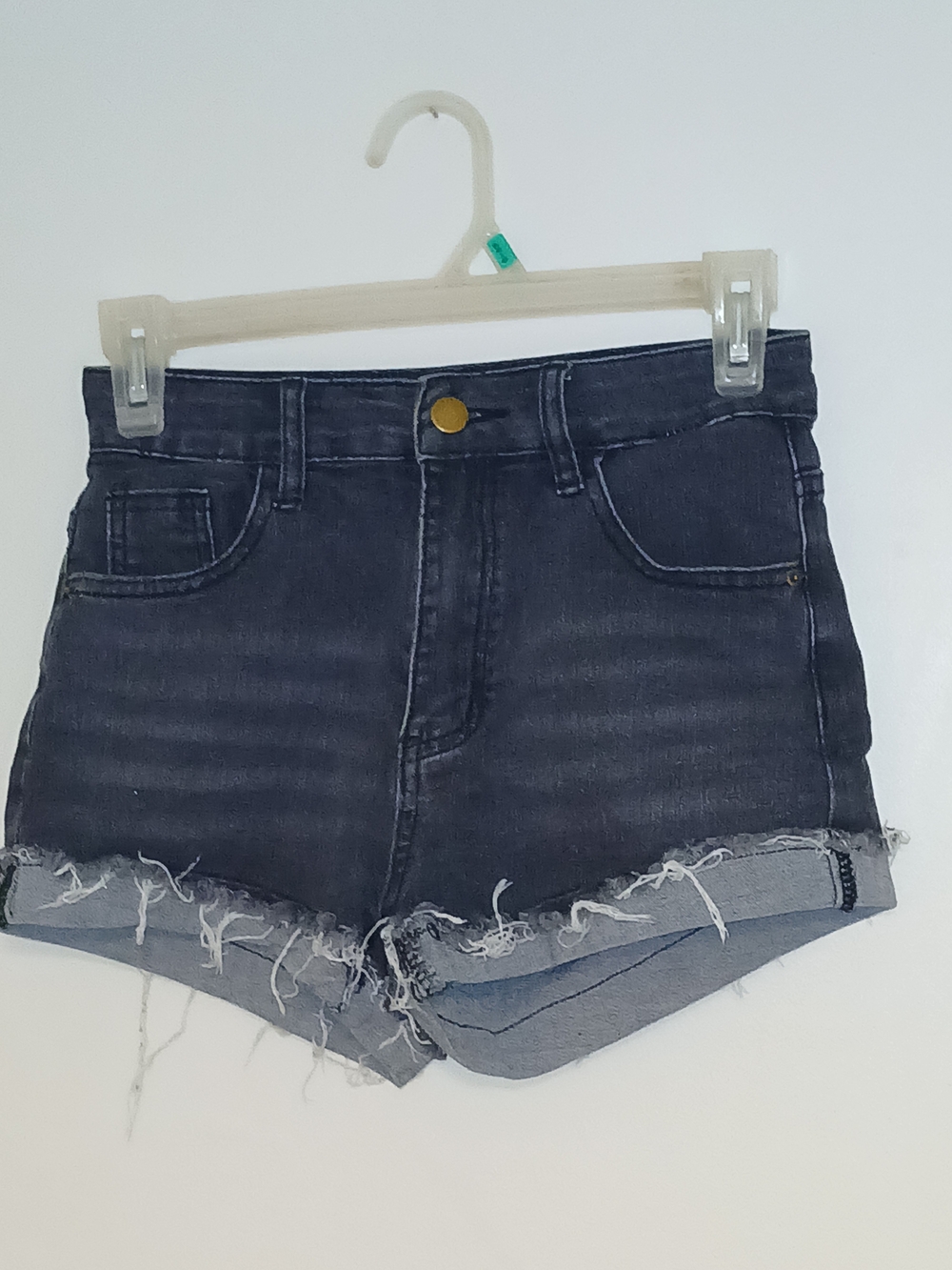 ROMWE Dark Blue Frayed Hem Denim Shorts